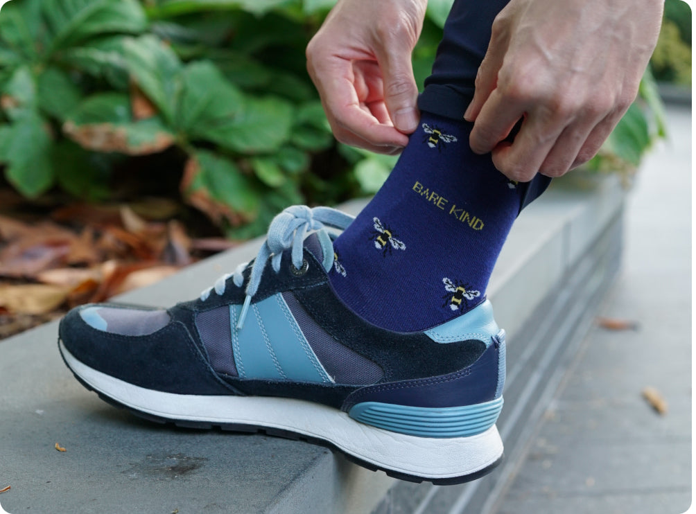 dark blue bee motif bamboo socks