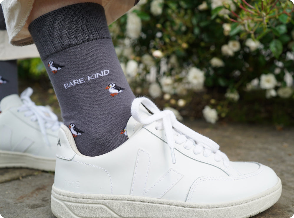 grey puffin motif bamboo socks