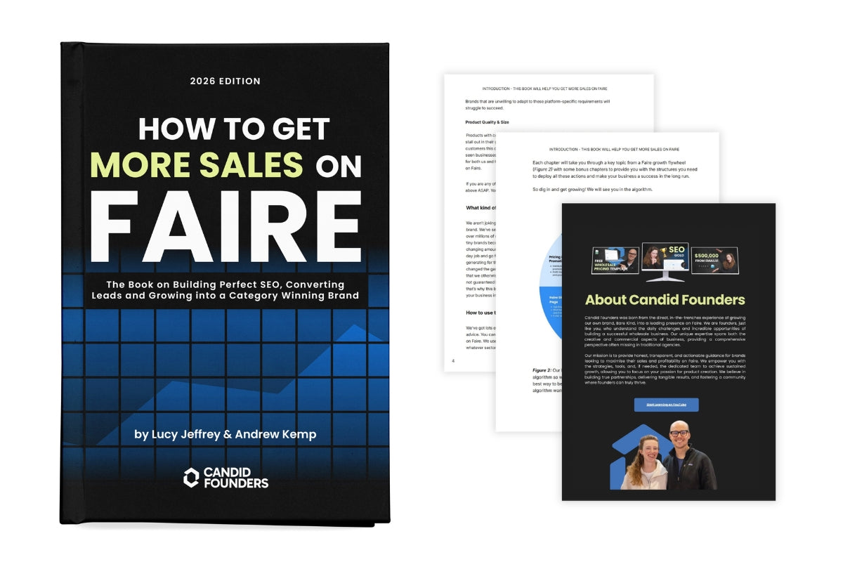 How to Get More Sales on Faire by Lucy Jeffrey and Andrew Kemp, with sample pages