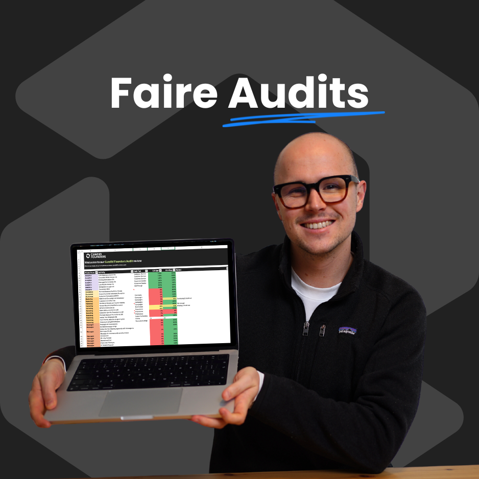 Andrew Kemp holding a laptop with 'Faire Audits' branding in the background