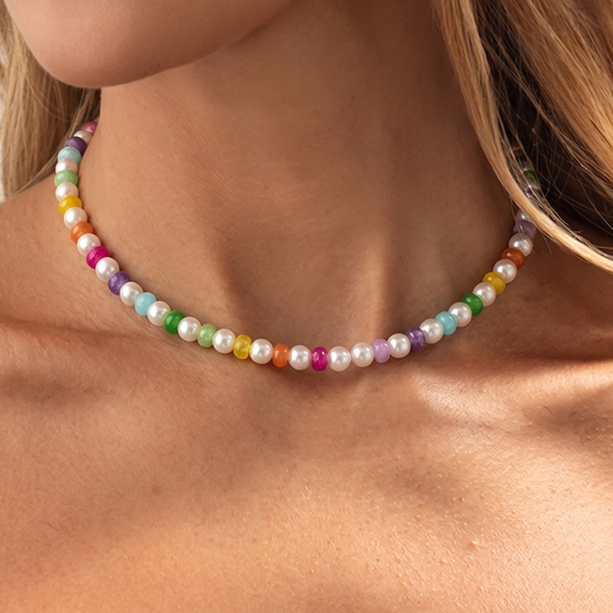 Pastel Rainbow Shell Pearl Necklace