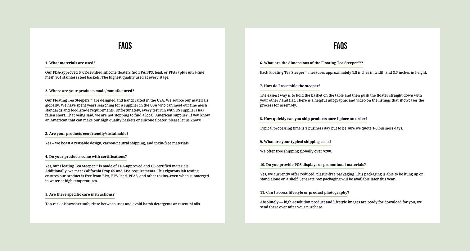 FAQs document on a light green background