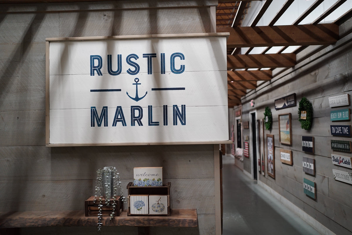 Rustic Marlin showroom and wooden signs