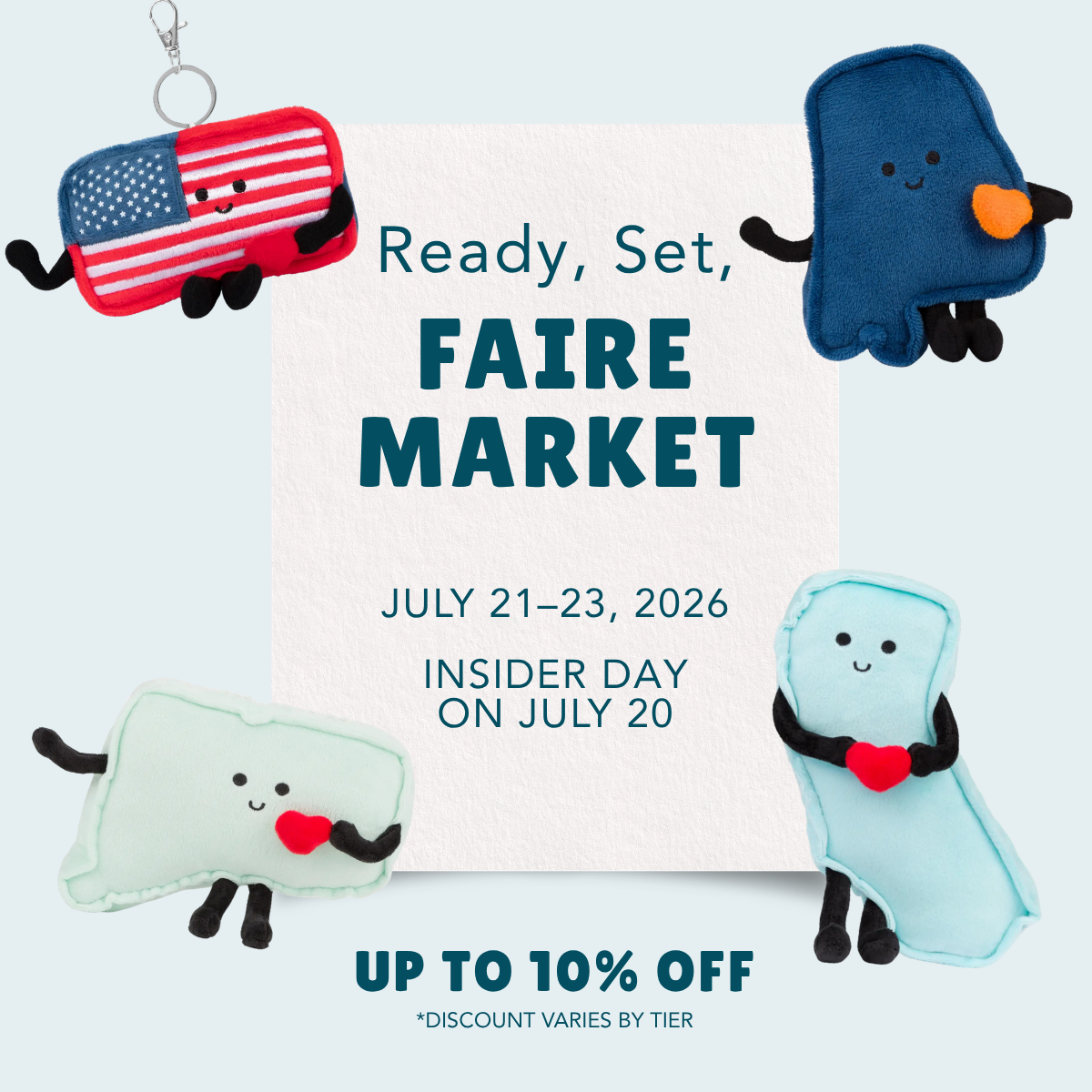 Stuffed States Faire Market graphic with July 21 to 23, 2026 dates and an up to 10 percent off offer